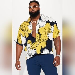 Fashion Nova Men Tropic Vibes Cuban Shirt Floral Print Sz.XXXL